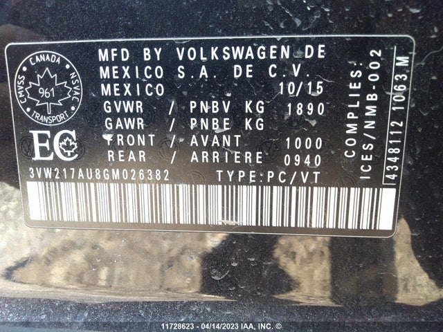 3VW217AU8GM026382 Volkswagen GOLF