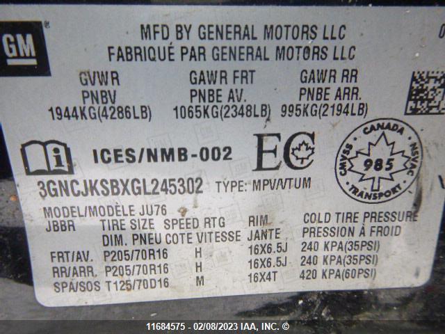 Chevrolet Trax 2016 3GNCJKSBXGL245302 Image 9