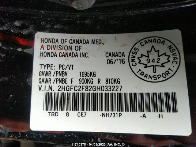 Honda k20c2 2016 2HGFC2F82GH033227 Image 25