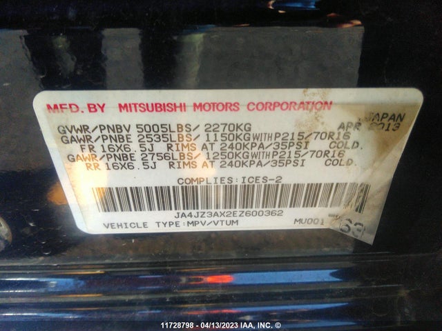 JA4JZ3AX2EZ600362 Mitsubishi Outlander Se