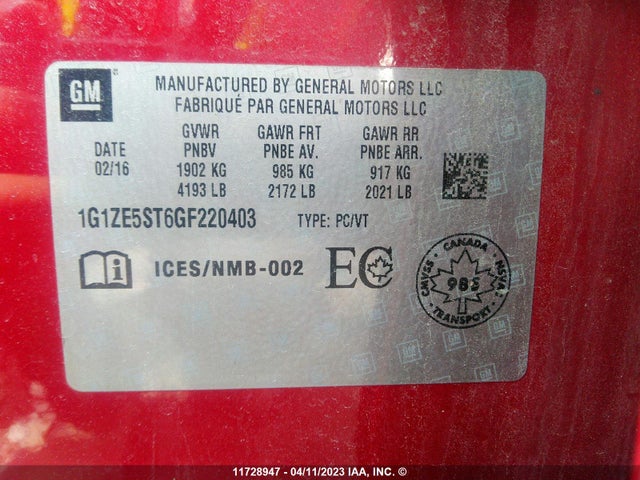 1G1ZE5ST6GF220403 Chevrolet Malibu