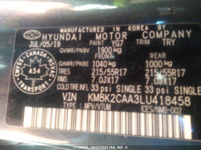 Hyundai Kona Sel 2020 KM8K2CAA3LU418458 Image 9