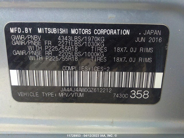JA4AJ4AW0GZ612212 Mitsubishi Rvr Gt