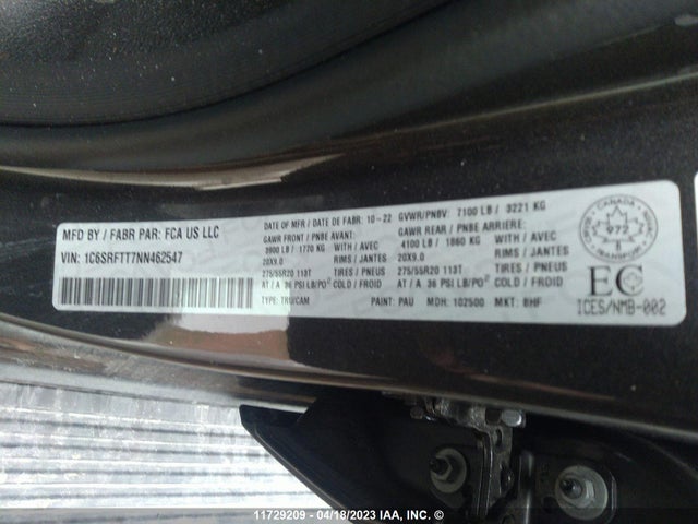 1C6SRFTT7NN462547 RAM 1500 Sport
