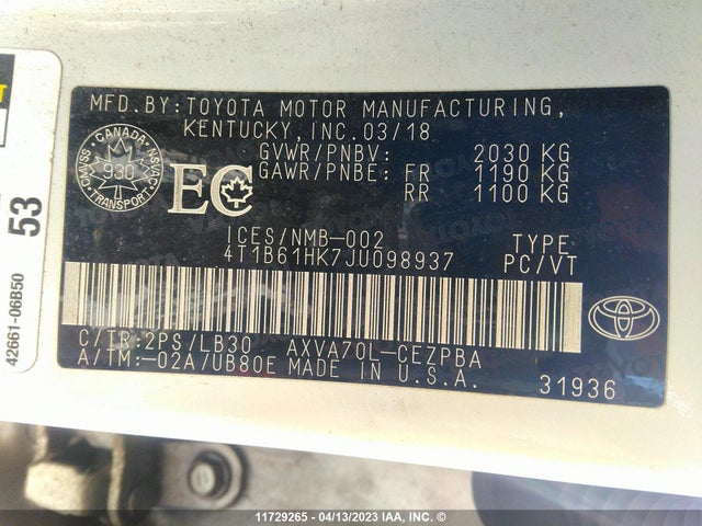 Toyota CAMRY 2018 4T1B61HK7JU098937 Image 9