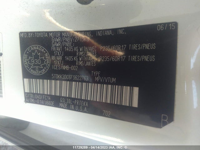 Toyota SIENNA LE 2015 5TDKK3DC6FS622763 Image 10