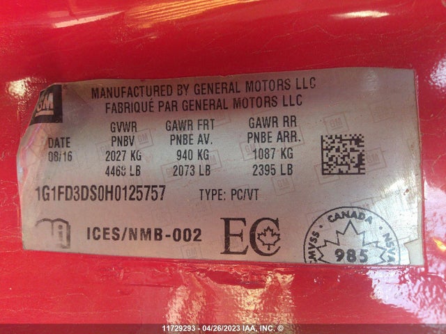 Chevrolet CAMARO LT 2017 1G1FD3DS0H0125757 Image 9