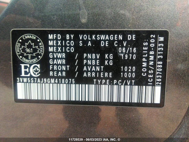 11729539 :رقم المزاد ، 3VW5S7AJ9GM418075 vin ، 2016 Volkswagen Jetta Gli/se/sel مزاد بيع