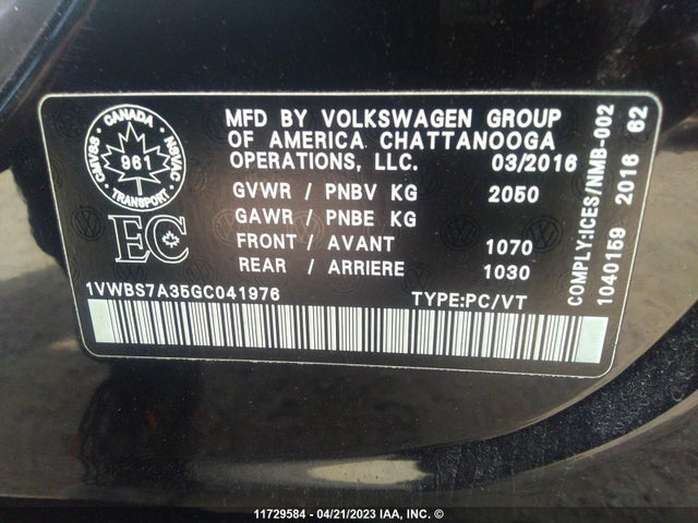 1VWBS7A35GC041976 Volkswagen PASSAT SE