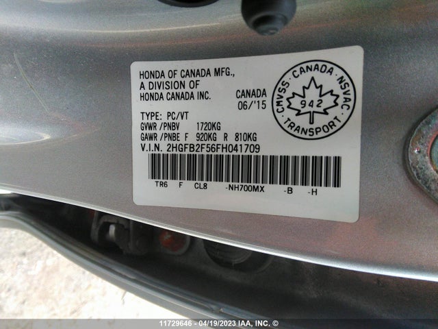 Honda Civic Lx 2015 2HGFB2F56FH041709 Image 9