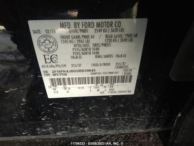 Ford EDGE SEL 2016 2FMPK4J80GBB39845 Image 10