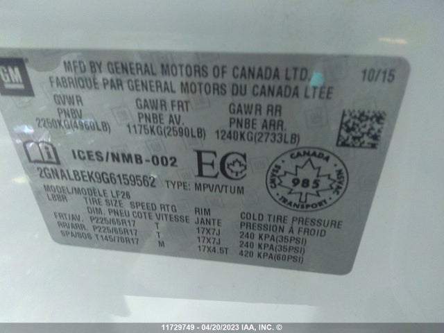 Chevrolet EQUINOX LS 2016 2GNALBEK9G6159562 Image 10