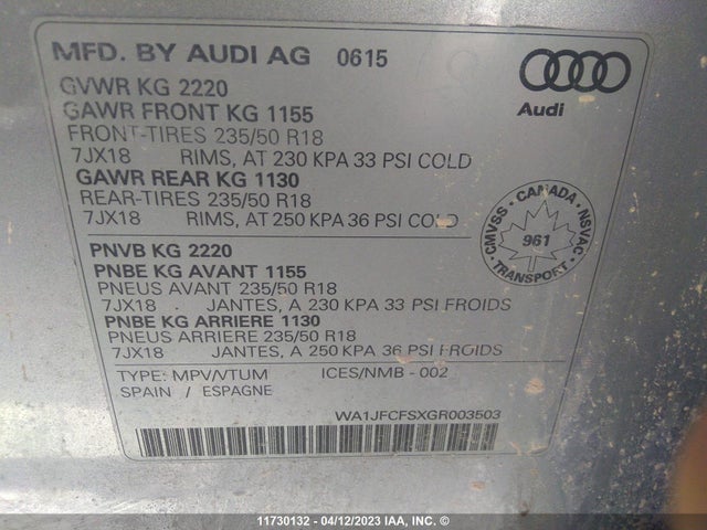 WA1JFCFSXGR003503 Audi Q3 Progressiv