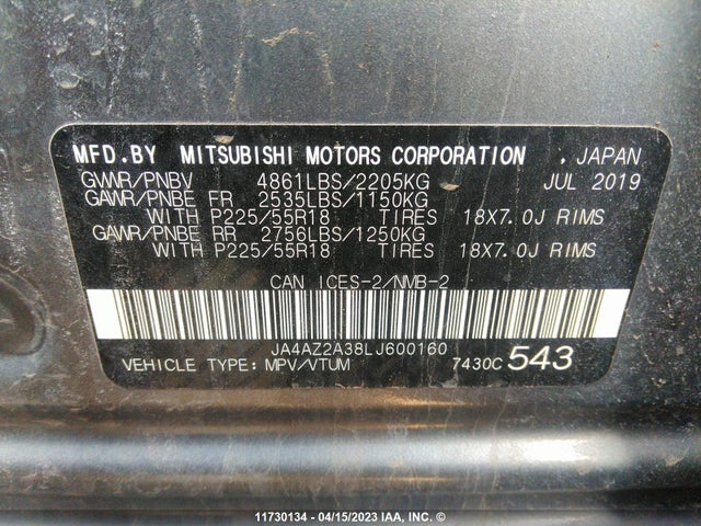 JA4AZ2A38LJ600160 Mitsubishi Outlander Es