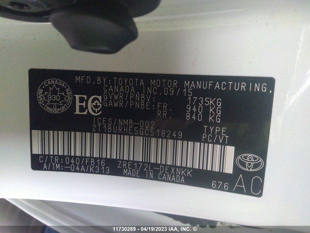 Toyota 2zr-fe 2016 2T1BURHE5GC518249 Image 26