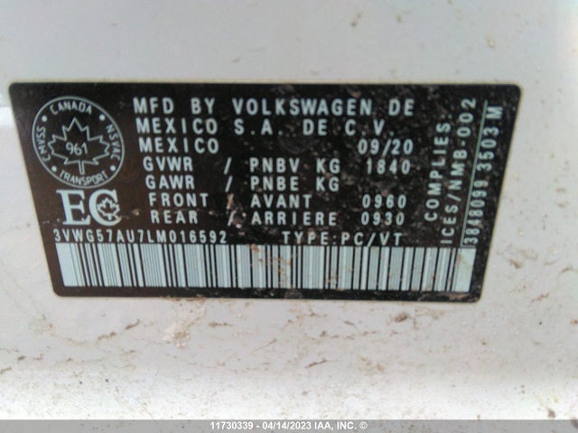 3VWG57AU7LM016592 Volkswagen GOLF