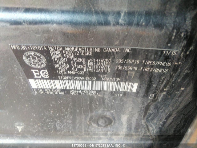 Toyota Rav4 Limited 2016 2T3DFREV2GW412032 Image 11