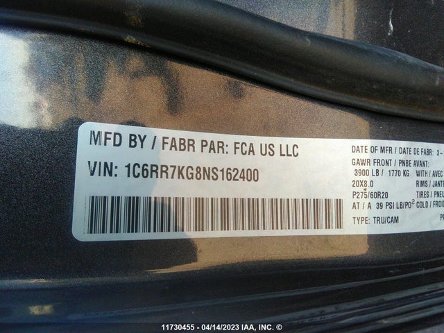 1C6RR7KG8NS162400 RAM 1500 Classic Tradesman