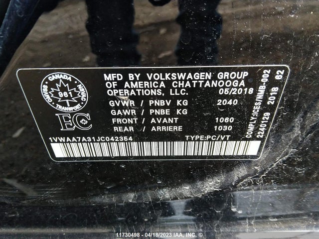1VWAA7A31JC042354 Volkswagen Passat S/r-line