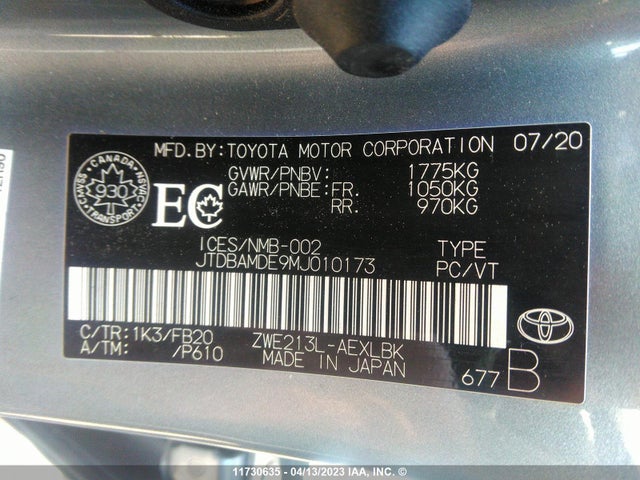 Toyota COROLLA 2021 JTDBAMDE9MJ010173 Image 9