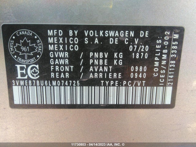 3VWEB7BU6LM074725 Volkswagen JETTA SEL