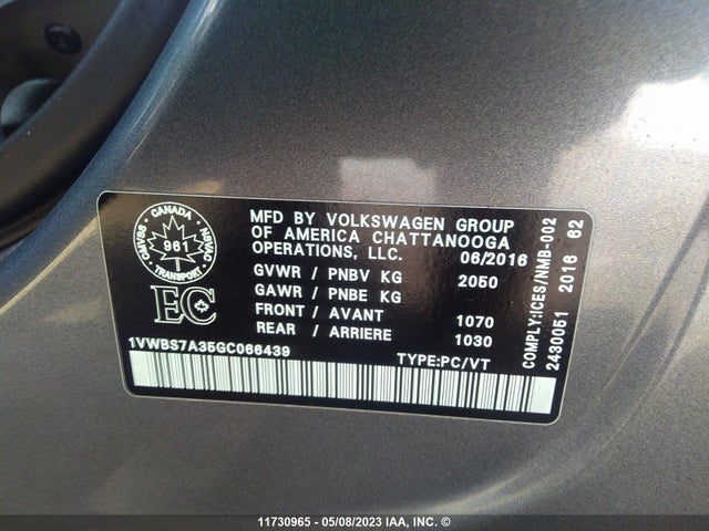 1VWBS7A35GC066439 Volkswagen PASSAT SE
