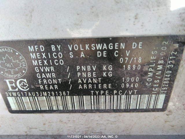 Volkswagen GOLF S/SE 2018 3VWG17AU3JM291367 Image 9