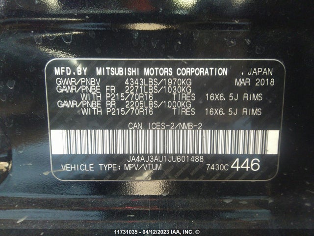 JA4AJ3AU1JU601488 Mitsubishi RVR SE