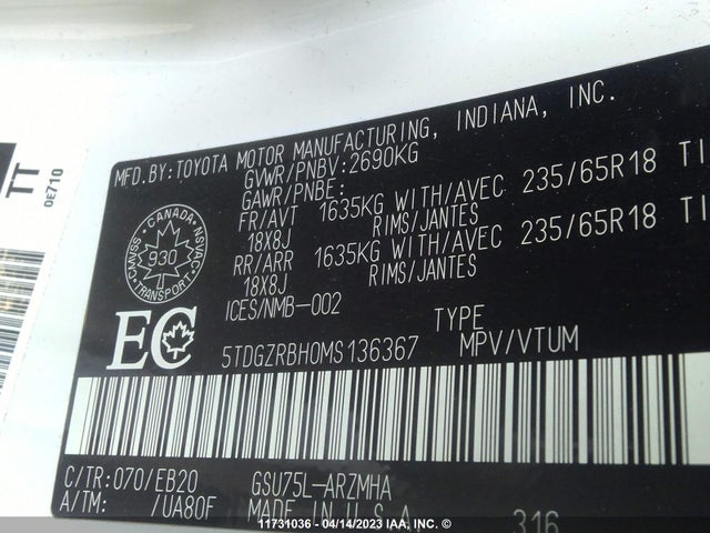 Toyota Highlander Xle 2021 5TDGZRBH0MS136367 Image 9