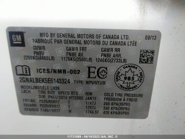 Chevrolet EQUINOX LT 2014 2GNALBEK5E6143324 Image 9