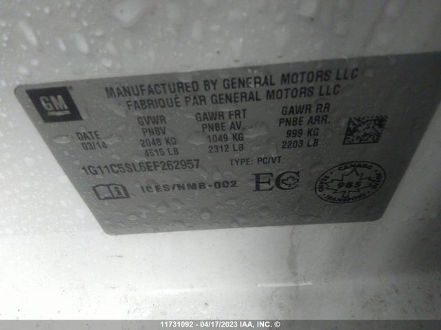 Chevrolet MALIBU 1LT 2014 1G11C5SL6EF262957 Image 9