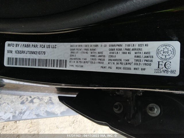 1C6SRFJTXNN310779 RAM 1500 Laramie