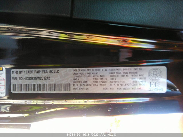 1C4HJXDGXNW251242 Jeep Wrangler Unlimited Sport