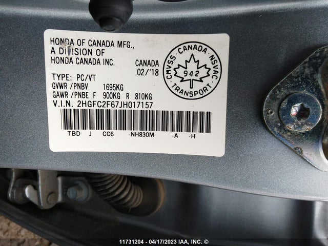 Honda Civic Lx 2018 2HGFC2F67JH017157 Image 9