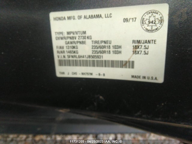 Honda ODYSSEY EX 2018 5FNRL6H41JB505931 Image 9