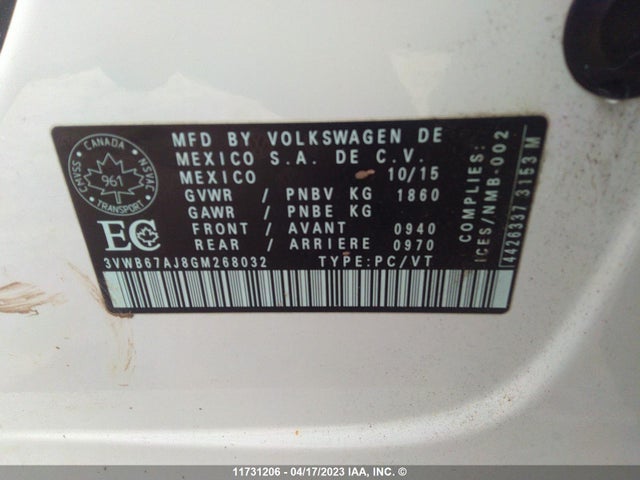 3VWB67AJ8GM268032 Volkswagen JETTA SE