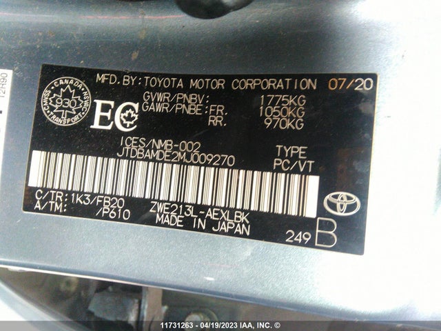 Toyota COROLLA 2021 JTDBAMDE2MJ009270 Image 11