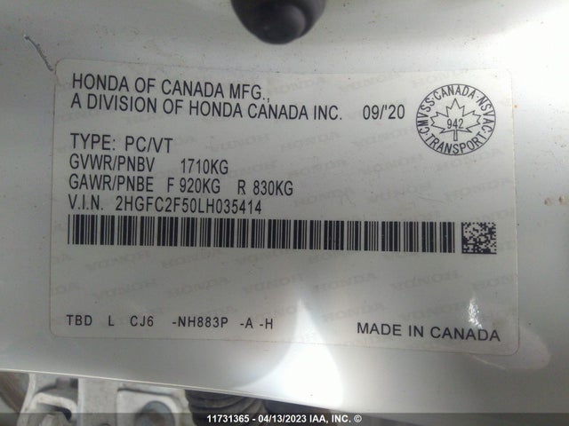 Honda Civic Sedan Lx 2020 2HGFC2F50LH035414 Image 9