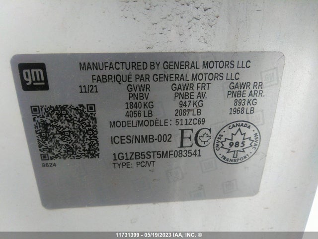 Chevrolet MALIBU LS 2021 1G1ZB5ST5MF083541 Image 9