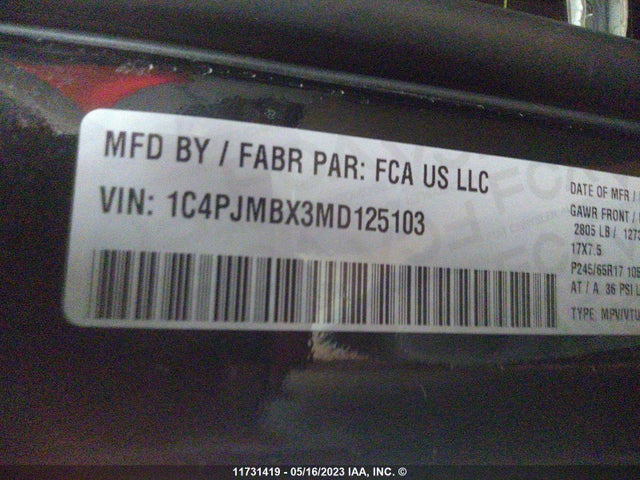 1C4PJMBX3MD125103 Jeep Cherokee Trailhawk