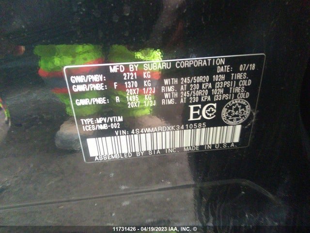 4S4WMARDXK3410585 Subaru Ascent Touring