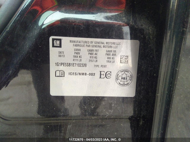 Chevrolet CRUZE LT 2014 1G1PE5SB1E7102328 Image 11