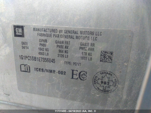 Chevrolet Cruze 2014 1G1PC5SB1E7356045 Image 10