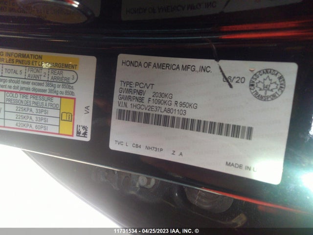 Honda Accord Sport 2020 1HGCV2E37LA801103 Image 9