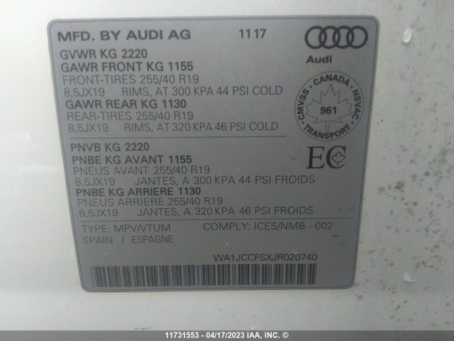 WA1JCCFSXJR020740 Audi Q3 Premium Plus