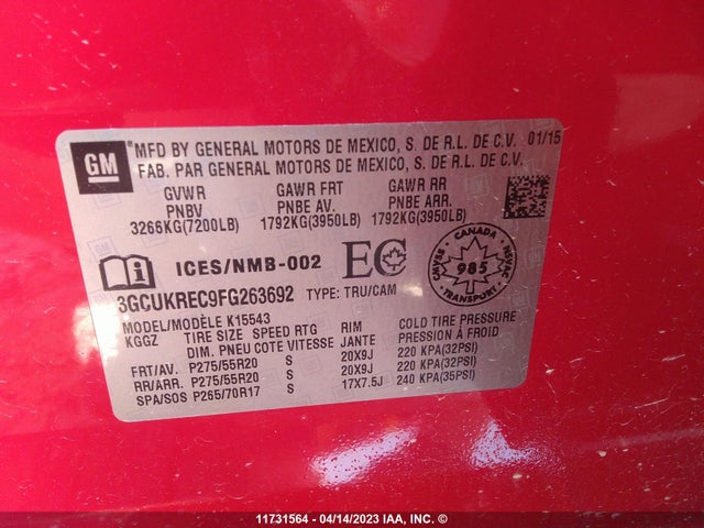 Chevrolet Silverado 1500 Lt 2015 3GCUKREC9FG263692 Image 10