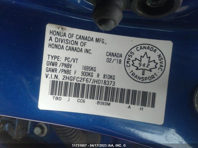 Honda Civic Lx 2018 2HGFC2F67JH018373 Image 9