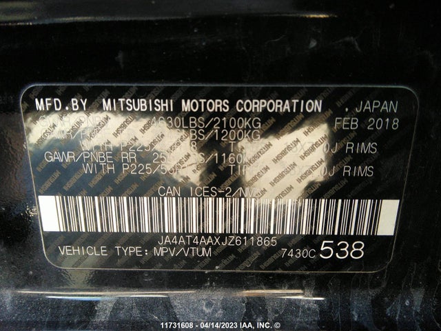 JA4AT4AAXJZ611865 Mitsubishi Eclipse Cross Le