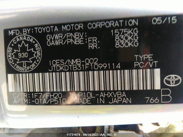 Toyota PRIUS C 2015 JTDKDTB31F1099114 Image 9