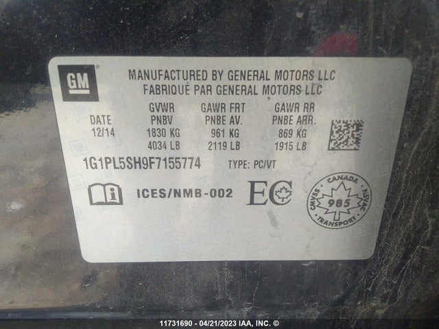 Chevrolet CRUZE LS 2015 1G1PL5SH9F7155774 Image 10